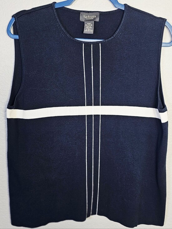 Van Heusen Other - Vintage Van Heusen Sweater Vest XL Navy White Striped Sleeveless Knit Preppy